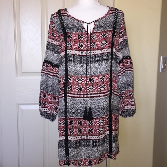 NWOT Jack by BB Dakota Boho Red & Black Dress Sz S - Picture 2 of 8